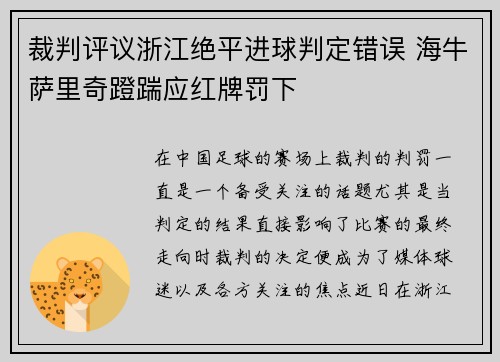 裁判评议浙江绝平进球判定错误 海牛萨里奇蹬踹应红牌罚下